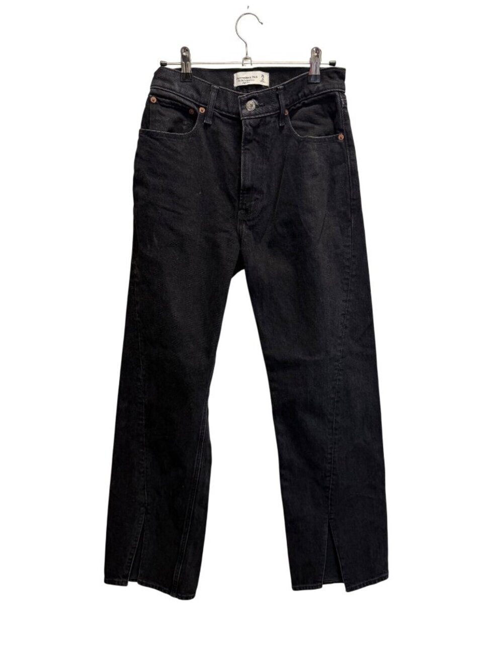 Abercrombie & Fitch 90s Relaxed High Rise Black Jeans Womens Size 26R Split Hem